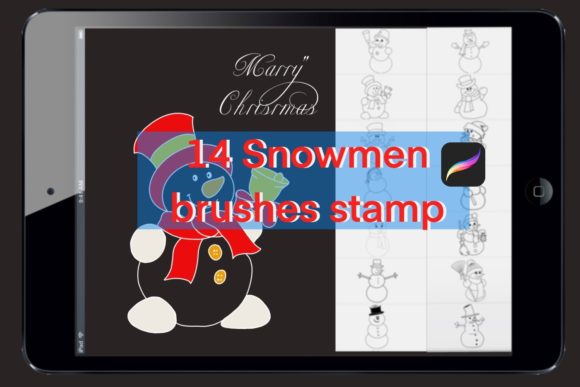 14 Snowmen Brushes Stamp for Procreate