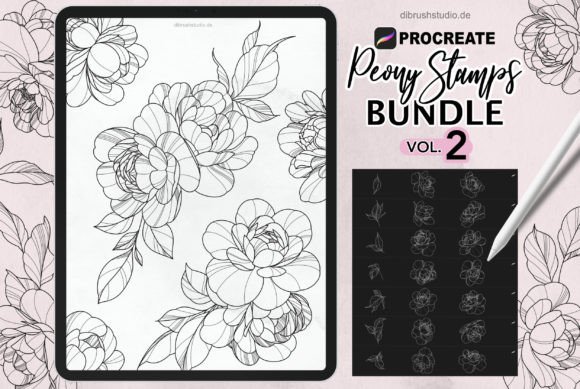 Procreate Peony Tattoo Stamps Vol. 2